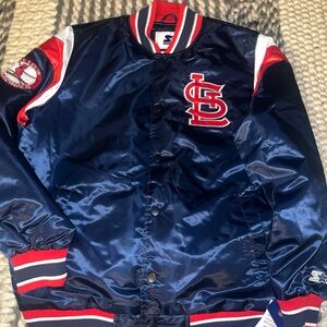 NWT Starter Saint Louis Cardinals Varsity Satin Full-Snap Jacket Mens Sz L Blue